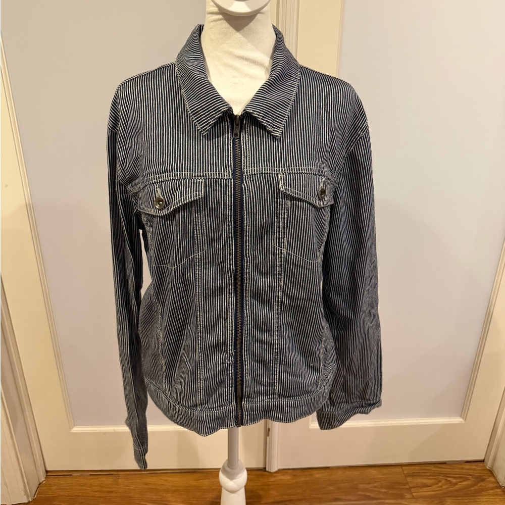 Norma Kamali Navy Striped Jean Jacket
